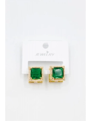 Kare Taşlı Küpe - Yeşil