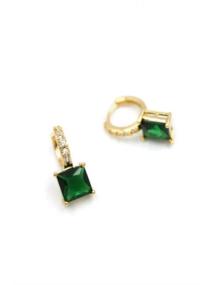 Kare Taşlı Küpe - Yeşil