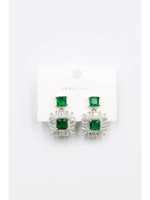 Kare Taşlı Küpe - Yeşil