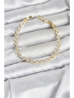 ® Kare Zirkon Taşlı Gold Renk Pirinç Su Yolu Kadın Bileklik