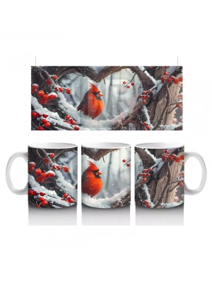 Karla Kaplı Dallar Üzerinde Kardinal Kuşu – Baskılı Kahve Kupası
