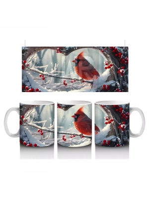 Karla Kaplı Dallarda Kırmızı Kardinal – Baskılı Kupa