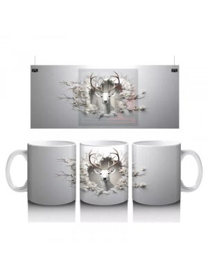 Karlı Dallar Arasında Geyik Silueti – Baskılı Kahve Kupası