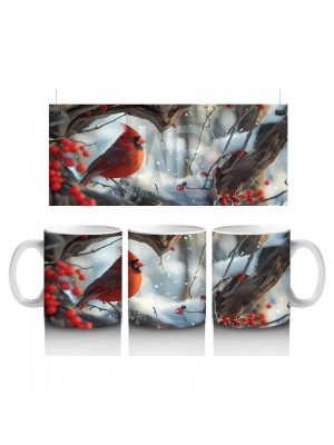 Karlı Dallarda Kardinal Kuş Çifti – Baskılı Kahve Kupası