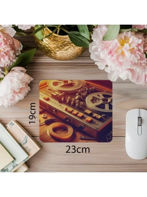 Kaset Makaralı Teyp Mousepad – Retro Tasarım - 19x23 cm 2 mm Dikdörtgen İthal Baskılı Mouse Pad