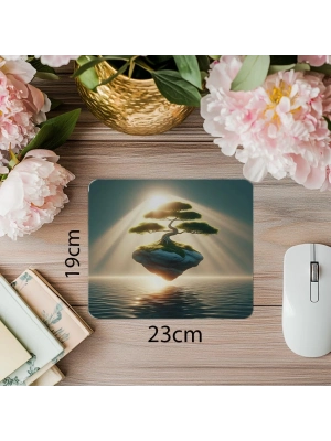 Kayalık Üzerinde Bonsai 3D Mouse Pad - 19x23 cm 2 mm Dikdörtgen İthal Baskılı Mouse Pad