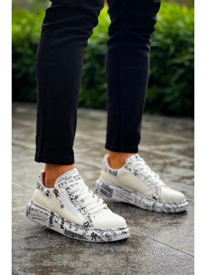 KB-02   Bağcıklı Crocodile Beyaz Gazete Günlük Erkek Ayakkabı