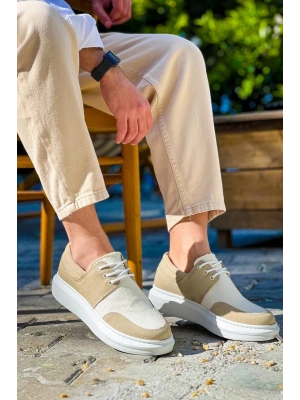 KB-042   Bağcıklı Bej Günlük Erkek Ayakkabı