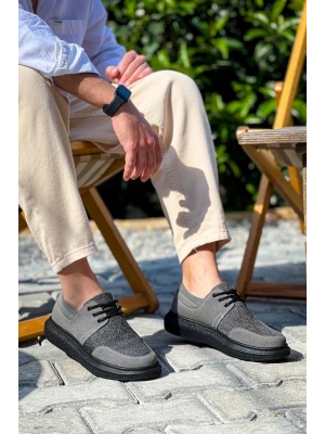 KB-042   Bağcıklı Gri Siyah Taban Günlük Erkek Ayakkabı
