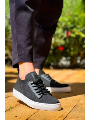 KB-110   BACK Siyah Triko Yüksek Taban Bağcıklı Günlük Erkek Ayakkabı