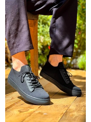 KB-110   Siyah Triko Siyah Yüksek Taban Bağcıklı Günlük Erkek Ayakkabı