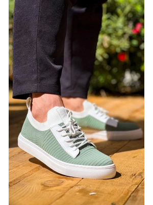 KB-110   Yeşil Triko Yüksek Taban Bağcıklı Günlük Erkek Ayakkabı