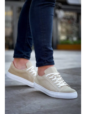 KB-122    Bej Süet Yüksek Taban Bağcıklı Günlük Erkek Ayakkabı