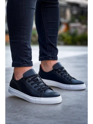 KB-122   Siyah Cilt Yüksek Taban Bağcıklı Günlük Erkek Ayakkabı