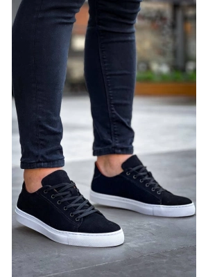 KB-122    Siyah Süet Yüksek Taban Bağcıklı Günlük Erkek Ayakkabı