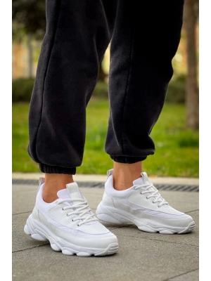 KB-707    Beyaz Cilt Yüksek Taban Bağcıklı Günlük Erkek Ayakkabı