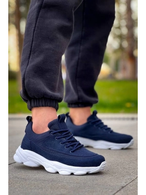 KB-707   Lacivert Süet Yüksek Taban Bağcıklı Günlük Erkek Ayakkabı