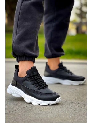 KB-707   Siyah Cilt Yüksek Taban Bağcıklı Günlük Erkek Ayakkabı