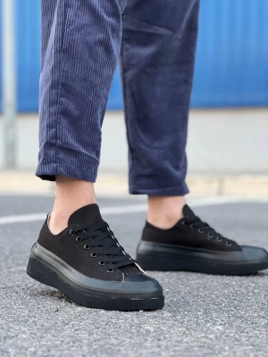 KB-CX-3  Kısa Siyah Keten Siyah Yüksek Taban Spor Ayakkabı