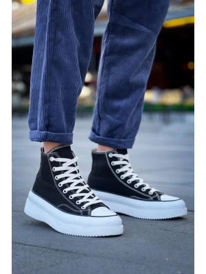 KB-CX-3  Uzun Siyah Keten Beyaz Yüksek Taban Spor Ayakkabı