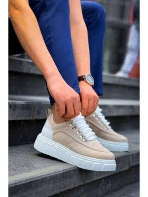 KB-X10  Bej Süet Beyaz Yüksek Taban Günlük Spor Ayakkabı