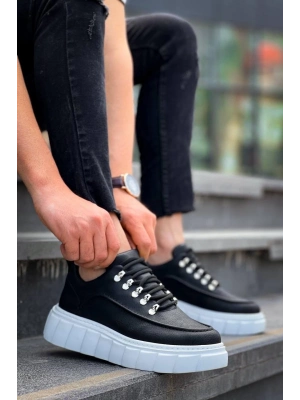 KB-X10  Siyah Cilt  Beyaz Yüksek Taban Günlük Spor Ayakkabı