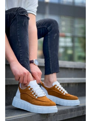 KB-X10  Taba Süet Beyaz Yüksek Taban Günlük Spor Ayakkabı