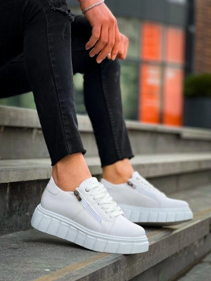 KB-X155  Beyaz Cilt Detaylı Beyaz Yüksek Taban Günlük Spor Ayakkabı