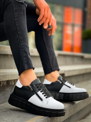 KB-X155  Beyaz Cilt Siyah Cilt Detaylı Siyah Yüksek Taban Günlük Spor Ayakkabı