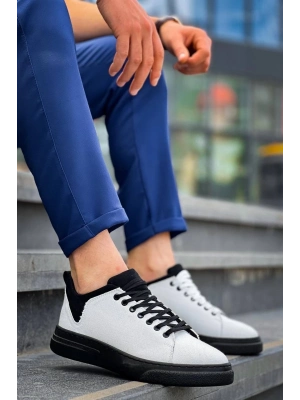 KB-X204  Beyaz Siyah Keten Siyah Yüksek Taban Günlük Erkek Spor Ayakkabı