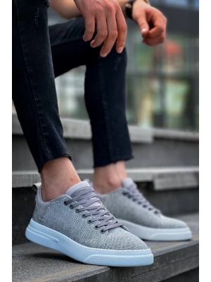 KB-X204  Gri Keten Beyaz Yüksek Taban Günlük Erkek Spor Ayakkabı
