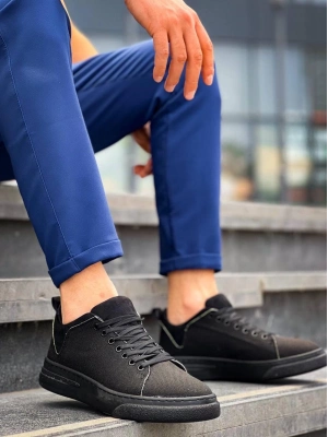 KB-X204  Siyah Keten Siyah Yüksek Taban Günlük Erkek Spor Ayakkabı