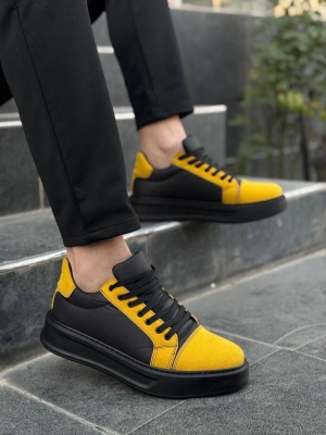 KB-X46  Siyah Sarı Yüksek Siyah Taban Günlük Spor Ayakkabı