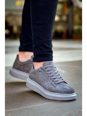 KB-X500   Gri Süet Yüksek Taban Bağcıklı Günlük Erkek Ayakkabı