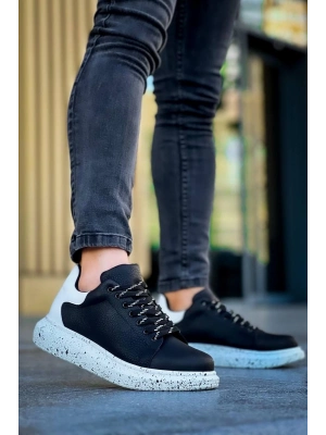 KB-X500   Siyah Beyaz Yüksek Taban Bağcıklı Günlük Erkek Ayakkabı