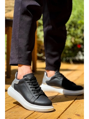 KB-X500    Siyah Gümüş Yüksek Taban Bağcıklı Günlük Erkek Ayakkabı