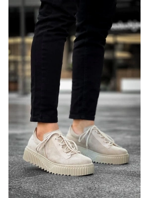 KB-X502   Bej Süet Yüksek Bej Taban Bağcık Detaylı Lastikli Günlük Erkek Ayakkabı