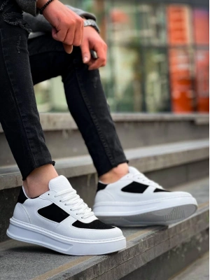 KB-X8  Beyaz Siyah Cilt Yüksek Taban Günlük Spor Ayakkabı