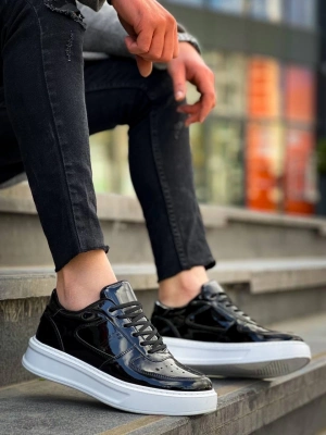 KB-X8  Siyah Rugan Detaylı Beyaz Yüksek Taban Günlük Spor Ayakkabı