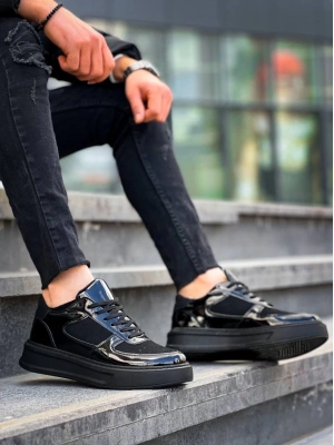 KB-X8  Siyah Rugan Yüksek Siyah Taban Günlük Spor Ayakkabı