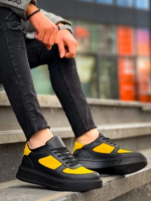 KB-X8  Siyah Sarı Cilt Yüksek Taban Günlük Spor Ayakkabı