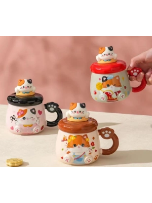 Kedi Desenli Figürlü Seramik Bardak