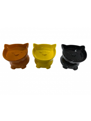 Kedi Kafalı Yüksek Seramik Mama Su Kabı 250 ml Çeşitli Renklerde
