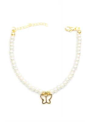 Kelebek İnci Bileklik - Altın