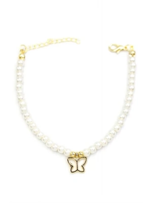 Kelebek İnci Bileklik - Altın
