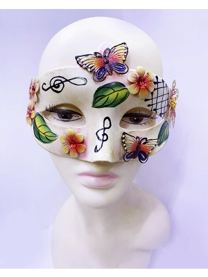 Kelebek Ve Çiçek İşlemeli Venedik Maskesi Kırmızı Renk 10x18 Cm