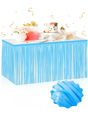 Kendinden Yapışkanlı Makaron Mavi Püsküllü Masa Eteği – 75 X 275 Cm Parti Süslemesi