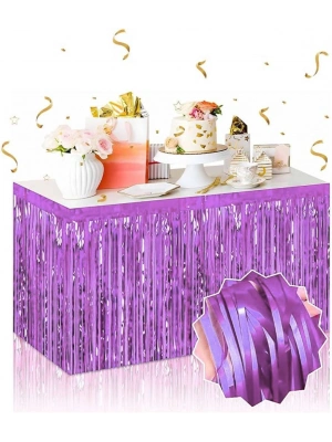 Kendinden Yapışkanlı Mor Metalize Püsküllü Masa Eteği