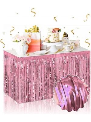 Kendinden Yapışkanlı Rose Gold Metalize Püsküllü Masa Eteği