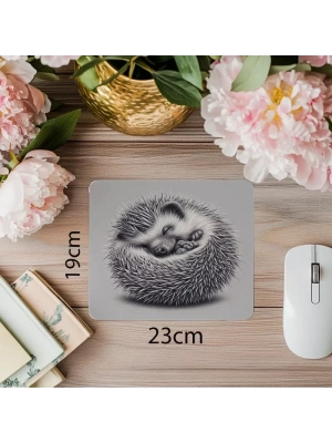 Kendine Kapanmış Kirpi Mousepad – El Çizimi - 19x23 cm 2 mm Dikdörtgen İthal Baskılı Mouse Pad